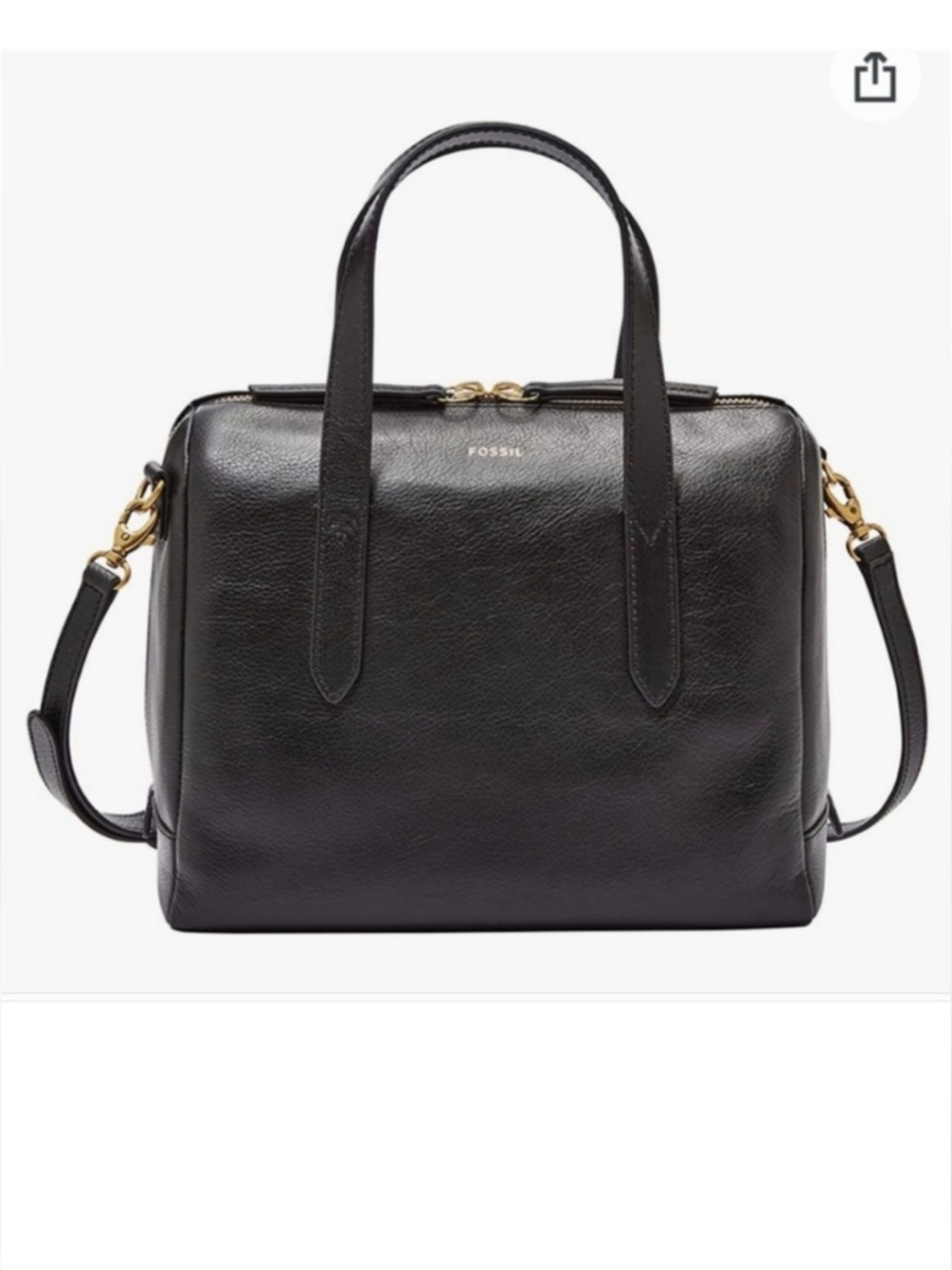 FOSSIL Sydney Black Pebbled Leather Satchel Purse Handbag Gold Hardware - Picture 2 of 14